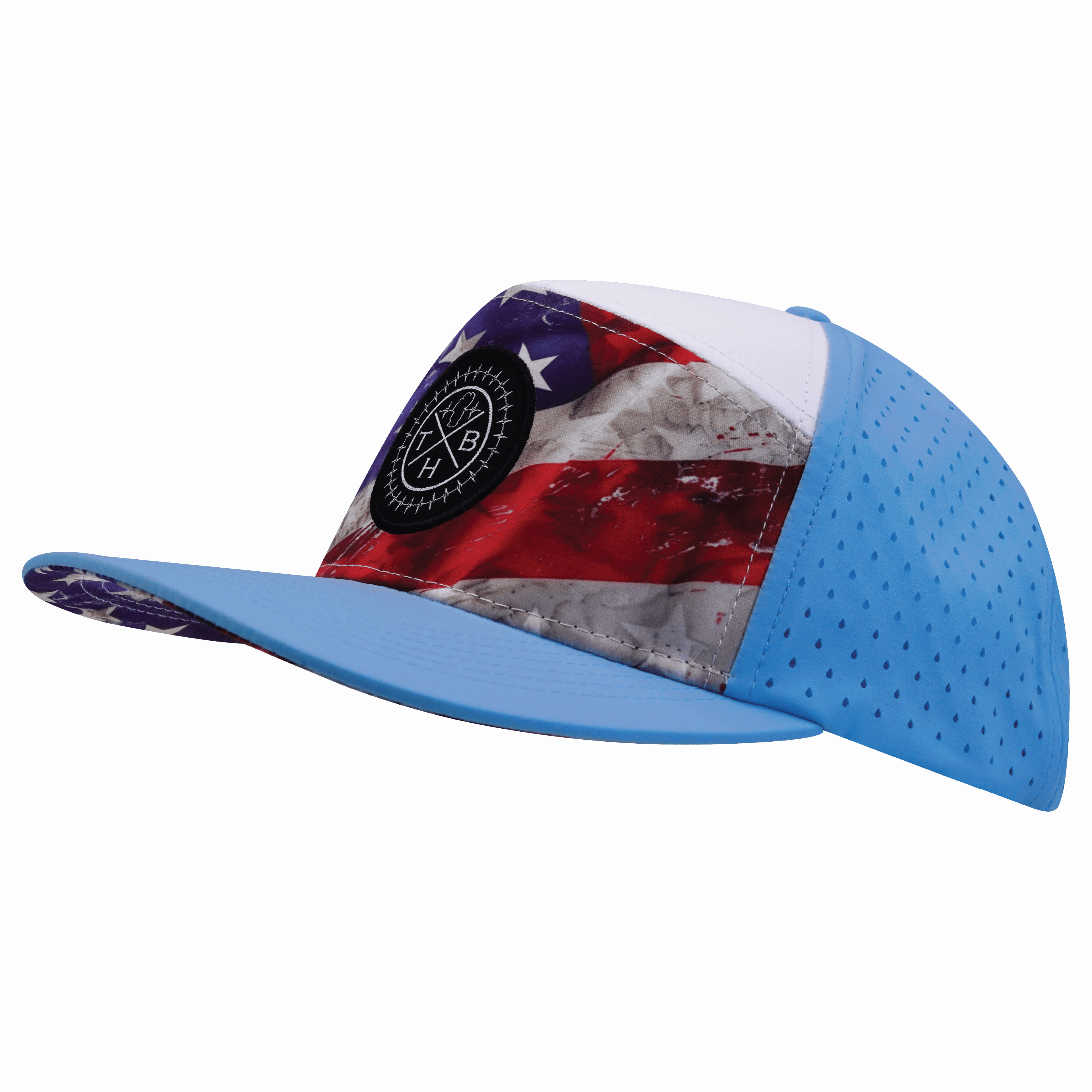 **ADULT** Color Vibes Hat - Flat Bill - Rugged Flag - Baby Blue / White - Laser Mesh