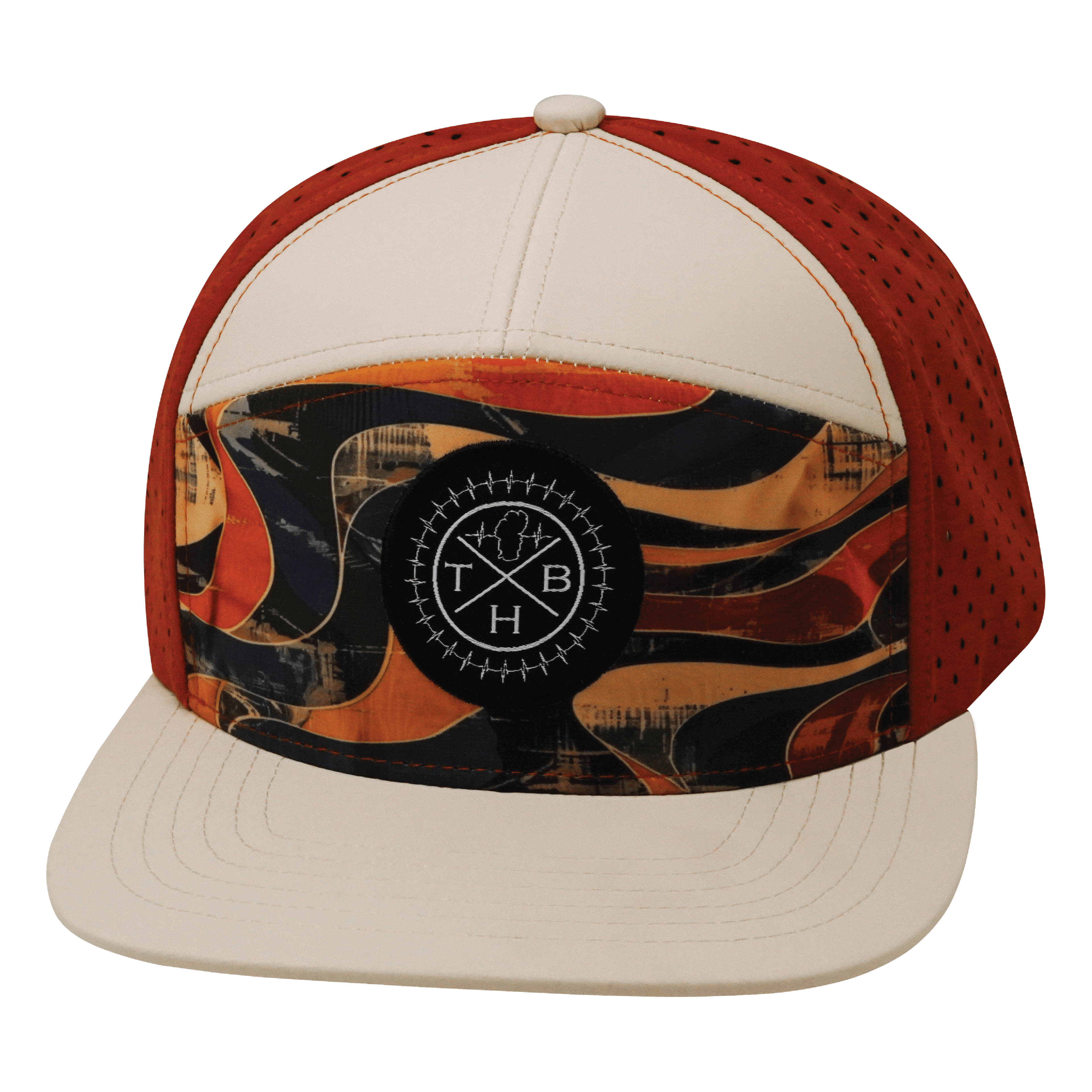 **ADULT** Color Vibes Hat - Flat Bill - Rustic River - Cream / Red Rock - Laser Mesh