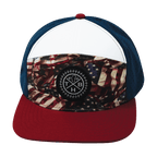 **ADULT** Color Vibes Hat - Flat Bill - Silk Flag - Dark Red / White / Navy - Laser Mesh