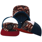 **ADULT** Color Vibes Hat - Flat Bill - Silk Flag - Dark Red / White / Navy - Laser Mesh