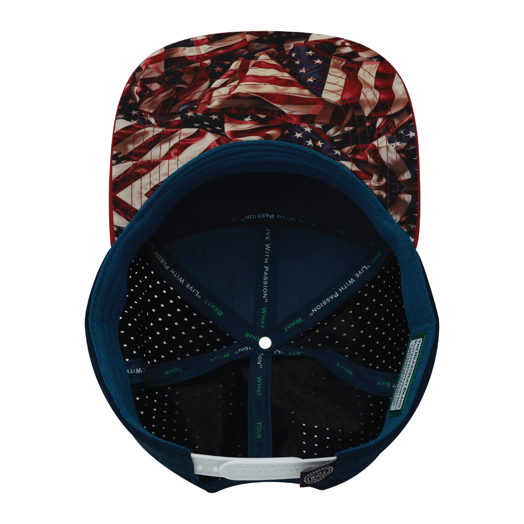 **ADULT** Color Vibes Hat - Flat Bill - Silk Flag - Dark Red / White / Navy - Laser Mesh