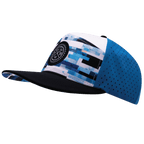 **ADULT** Color Vibes Hat - Flat Bill - Sky Blocks - Black / White / Blue - Laser Mesh