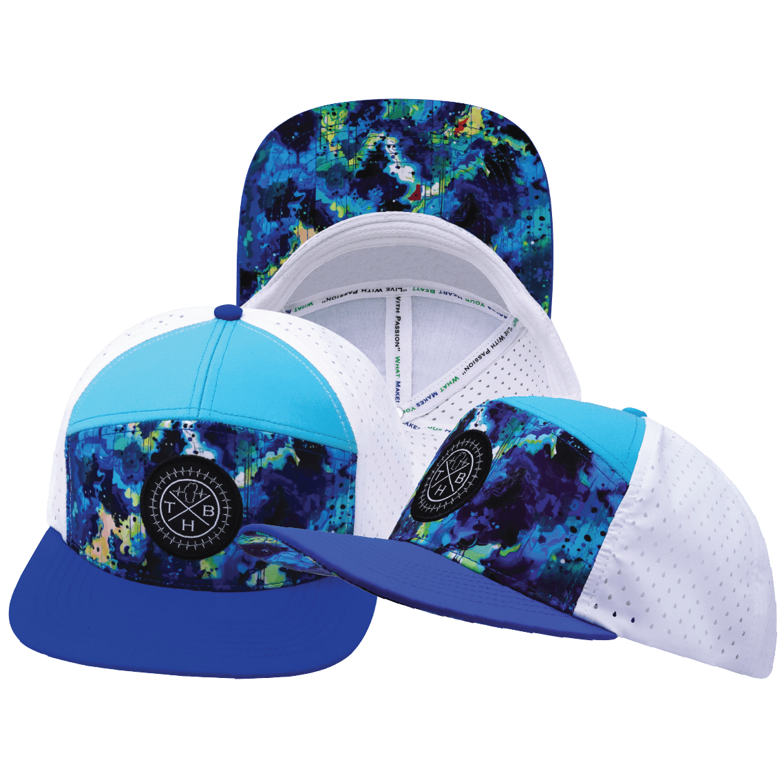 **ADULT** Color Vibes Hat - Flat Bill - Starry Bright - Blue / Neon Green Blue / White - Laser Mesh