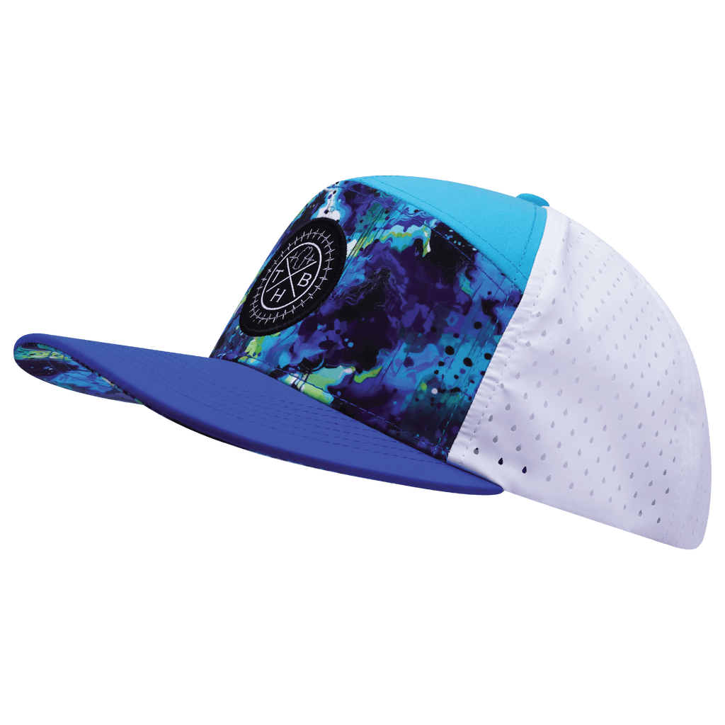 **ADULT** Color Vibes Hat - Flat Bill - Starry Bright - Blue / Neon Green Blue / White - Laser Mesh