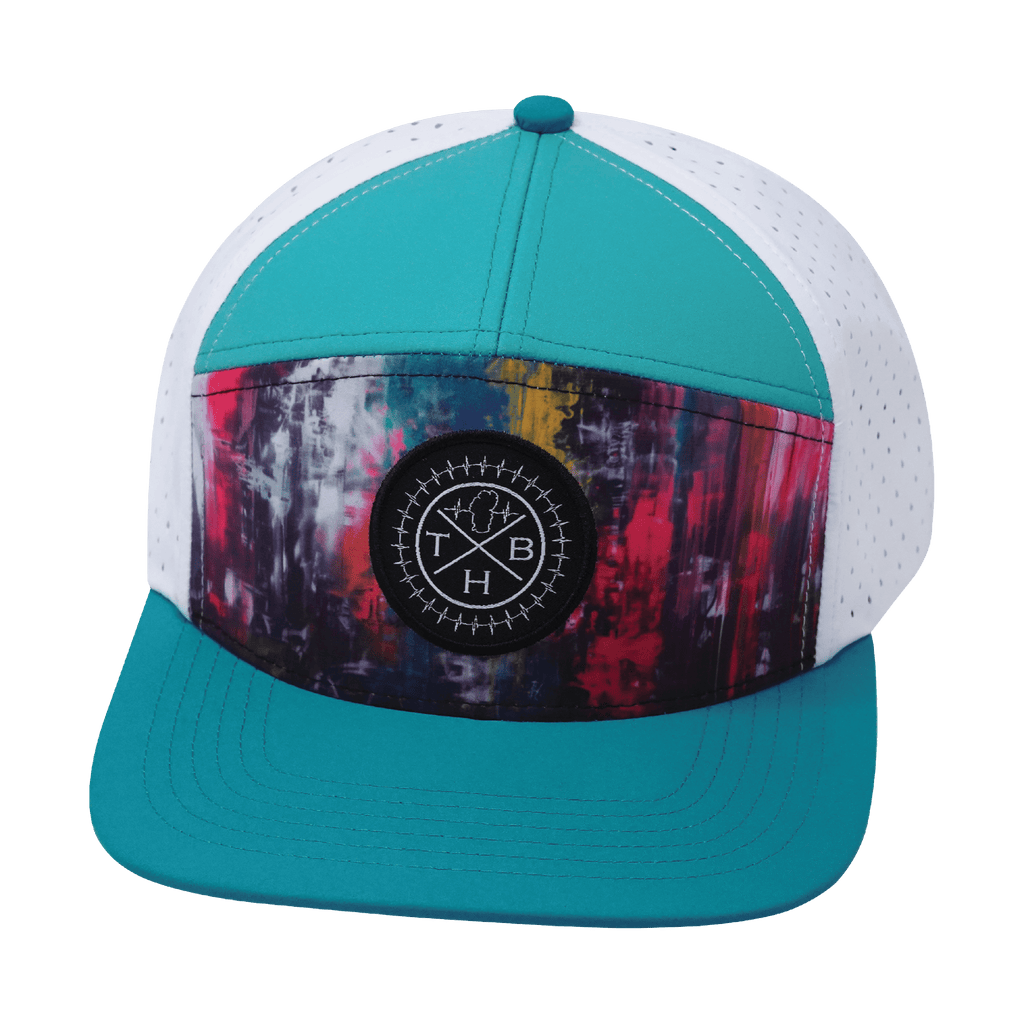 **ADULT** Color Vibes Hat - Flat Bill - Street Art - Neon Blue / Neon Green Blue / White - Laser Mesh
