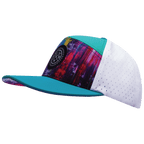 **ADULT** Color Vibes Hat - Flat Bill - Street Art - Neon Blue / Neon Green Blue / White - Laser Mesh