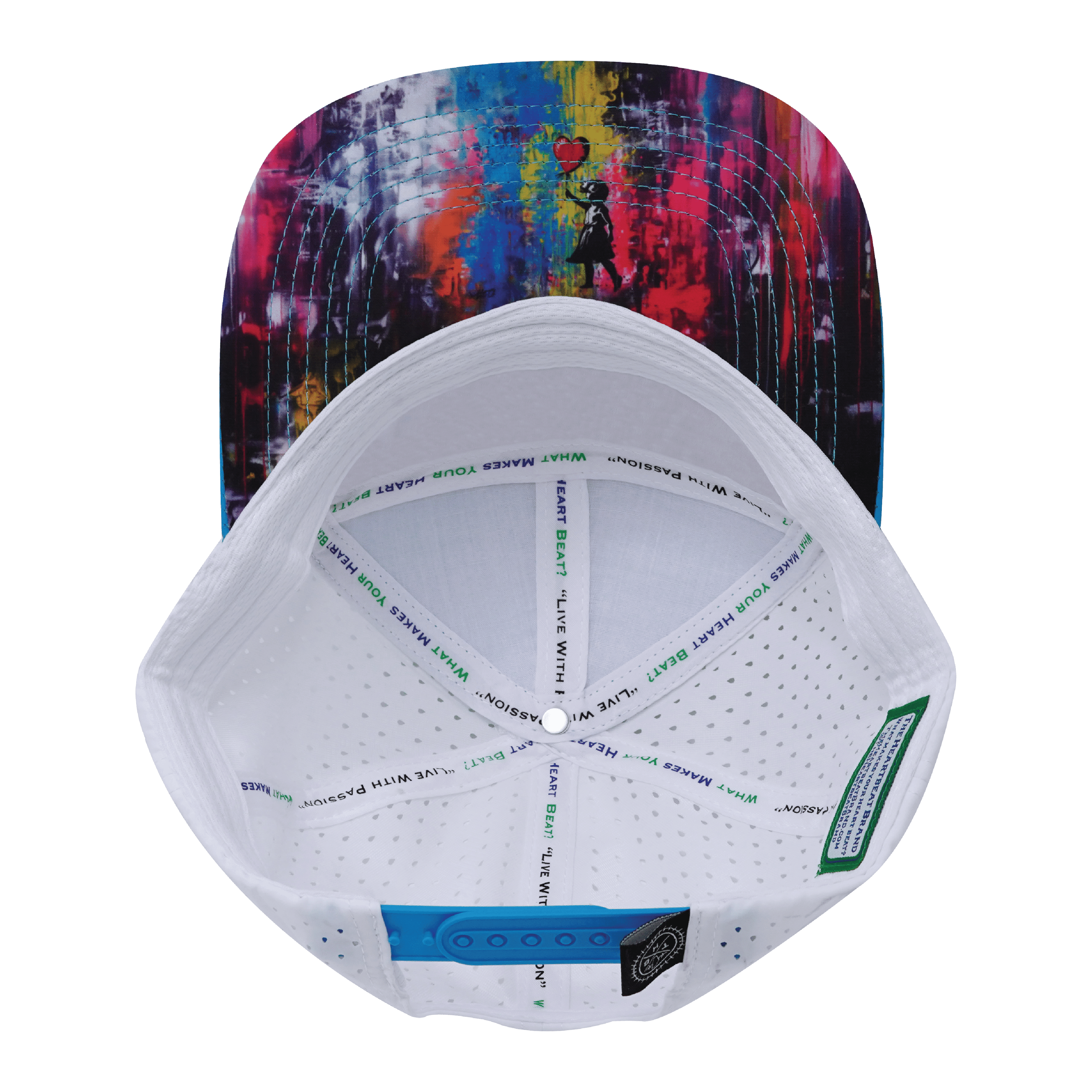 **ADULT** Color Vibes Hat - Flat Bill - Street Art - Neon Blue / Neon Green Blue / White - Laser Mesh