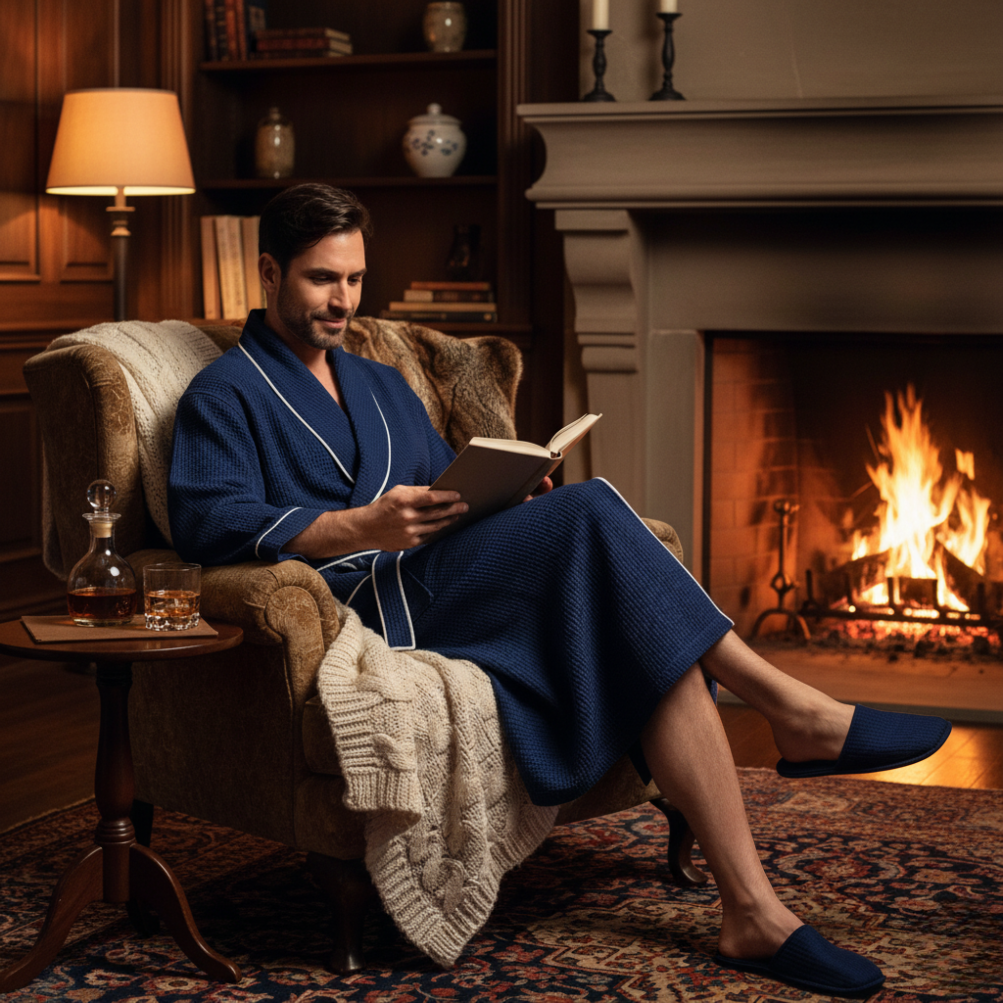 Premium Waffle Piping Robe for Men