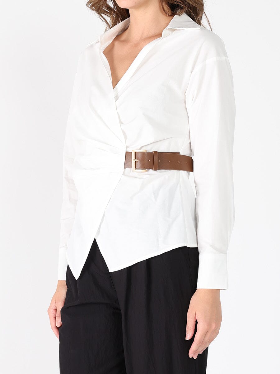 Gracia Fashion Women's Cross Body Belt Design Side Gathered Top