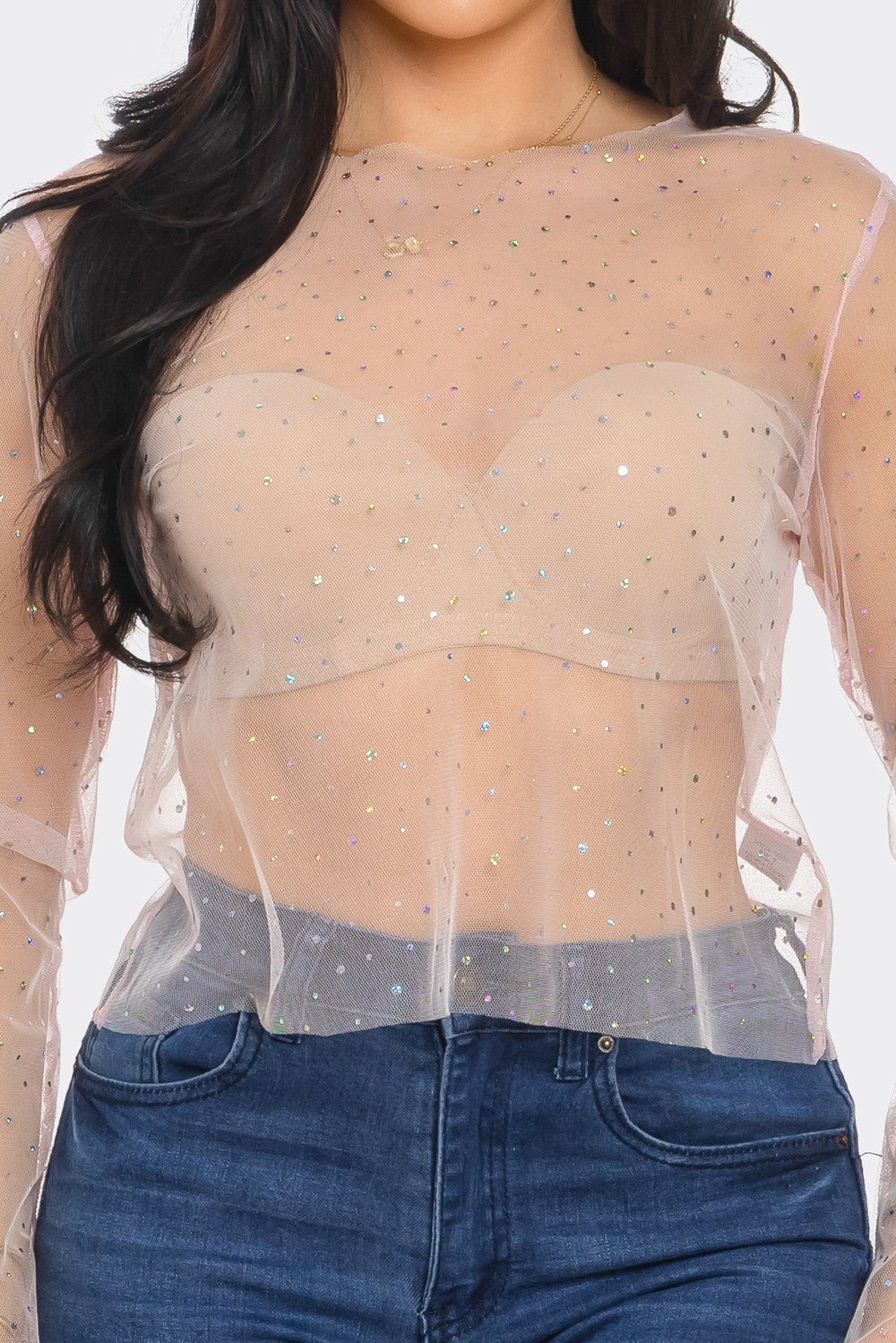 Target Rhinestone Mesh Tops Crystal Studded Mesh Top – Rainbow Rhinestone Sheer Blouse – Wardrobecrush