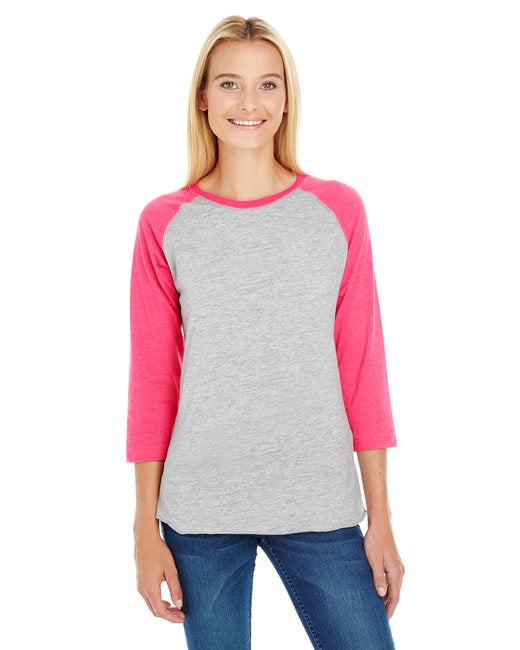 Ladies Baseball T-Shirt - WHITE NAVY RED - L(D0102H2HE77)