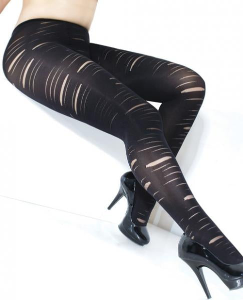 Stretch Nylon Opaque Slashed Pantyhose Black XL(D0102H5LA8U.)