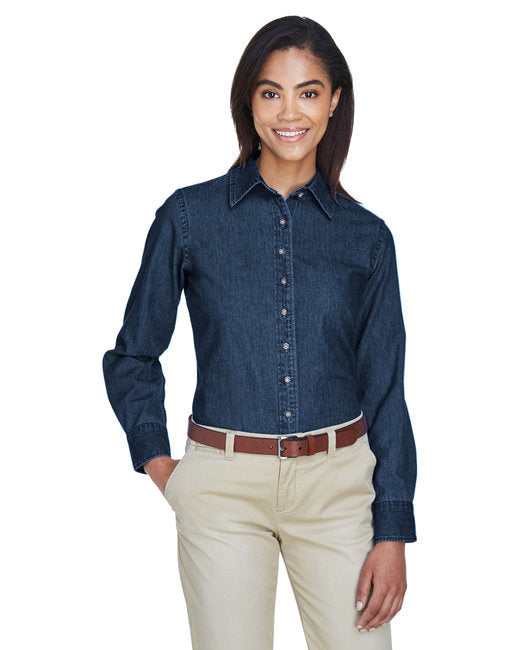 Ladies 65 oz Long-Sleeve Denim Shirt - DARK DENIM - S(D0102H76FTP)