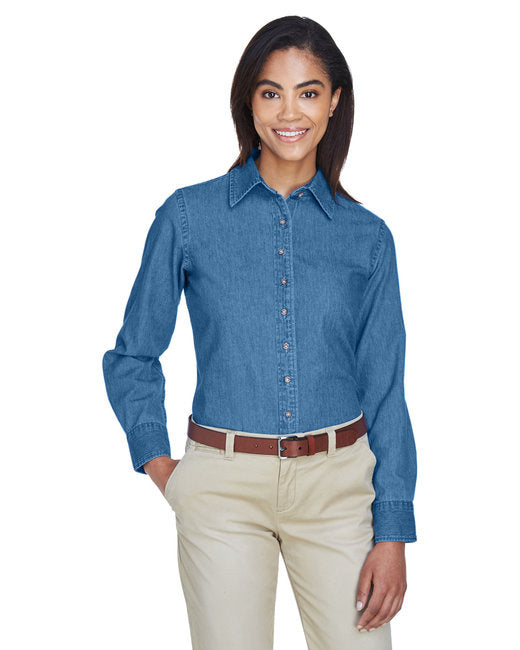 Ladies 65 oz Long-Sleeve Denim Shirt - DARK DENIM - S(D0102H76FU6)