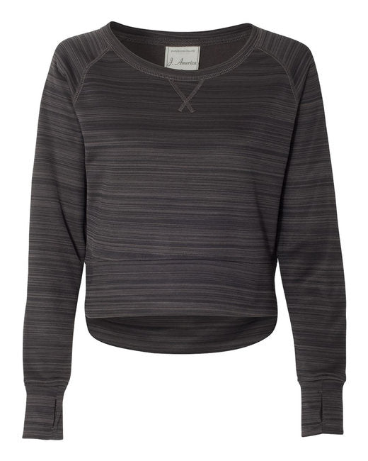 Ladies Odyssey Striped Poly Fleece Hi-Lo crew - gRANITE STRIPE - S(D0102H76QAJ)