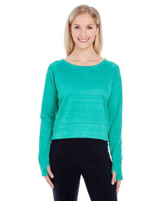 Ladies Odyssey Striped Poly Fleece Hi-Lo crew - gRANITE STRIPE - S(D0102H76Qg2)