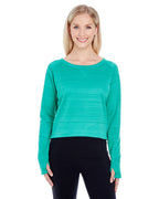 Ladies Odyssey Striped Poly Fleece Hi-Lo crew - gRANITE STRIPE - S(D0102H76Qg2)