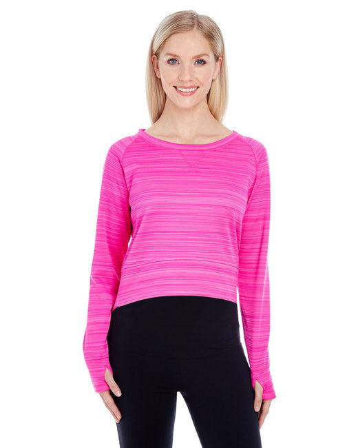 Ladies Odyssey Striped Poly Fleece Hi-Lo crew - gRANITE STRIPE - S(D0102H76QI6)