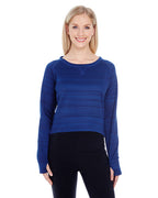 Ladies Odyssey Striped Poly Fleece Hi-Lo crew - gRANITE STRIPE - S(D0102H76QIT)