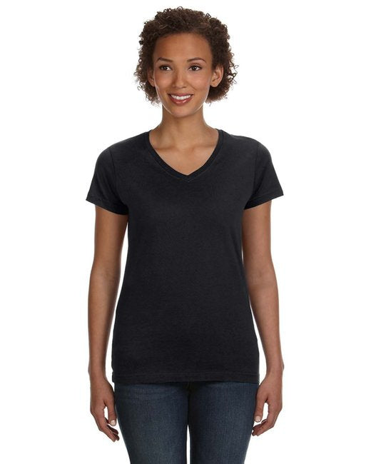 Ladies V-Neck Fine Jersey T-Shirt - BLAcK - S(D0102H7DMZ2)