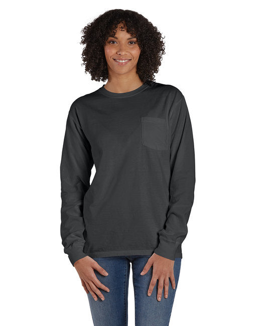 Unisex garment-Dyed Long-Sleeve T-Shirt with Pocket - NEW RAILROAD - S(D0102H7K14X)