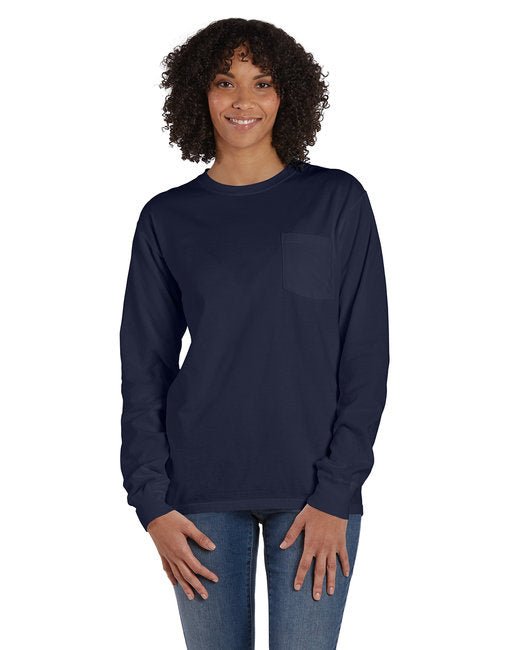 Unisex garment-Dyed Long-Sleeve T-Shirt with Pocket - NEW RAILROAD - S(D0102H7K16P)