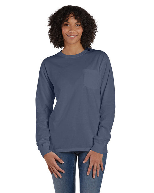 Unisex garment-Dyed Long-Sleeve T-Shirt with Pocket - NEW RAILROAD - S(D0102H7K1c2)