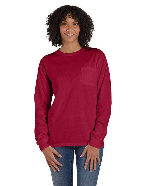 Unisex garment-Dyed Long-Sleeve T-Shirt with Pocket - NEW RAILROAD - S(D0102H7K1c6)