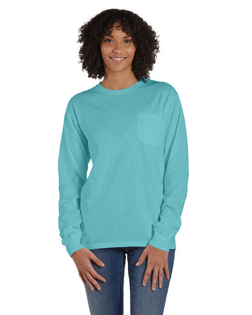 Unisex garment-Dyed Long-Sleeve T-Shirt with Pocket - NEW RAILROAD - S(D0102H7K1KT)