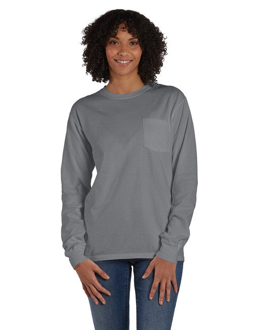 Unisex garment-Dyed Long-Sleeve T-Shirt with Pocket - NEW RAILROAD - S(D0102H7K1ZP)