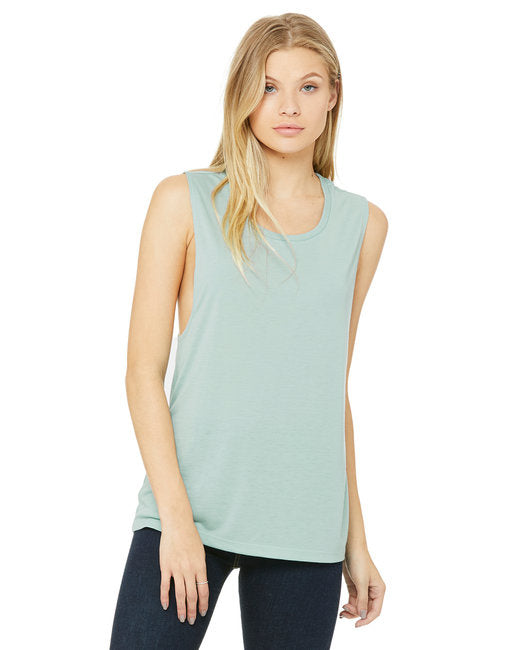 Ladies Flowy Scoop Muscle Tank - WHITE - S(D0102H7K5FT)