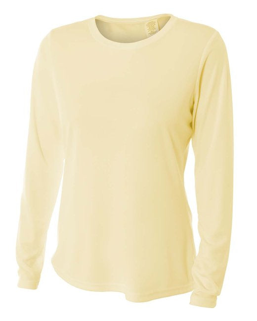 Ladies Long Sleeve cooling Performance crew Shirt - LIgHT YELLOW - XS(D0102H7Kcg2)