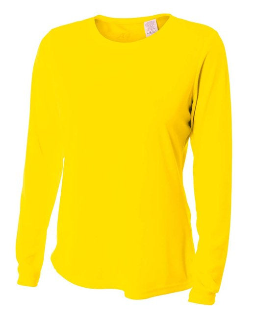 Ladies Long Sleeve cooling Performance crew Shirt - LIgHT YELLOW - XS(D0102H7KcS2)