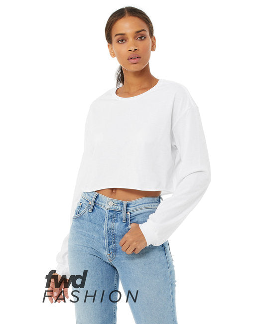 FWD Fashion Ladies cropped Long-Sleeve T-Shirt - WHITE - S(D0102H7KPT8)