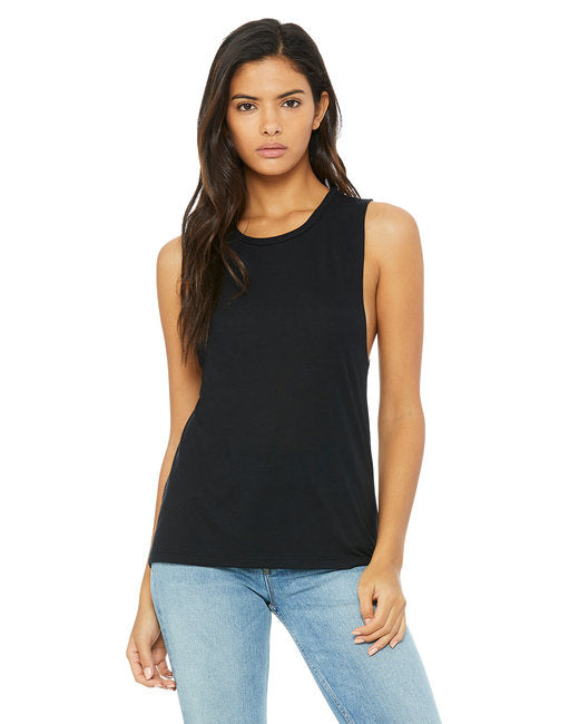 Ladies Flowy Scoop Muscle Tank - WHITE - S(D0102H7KR7X)