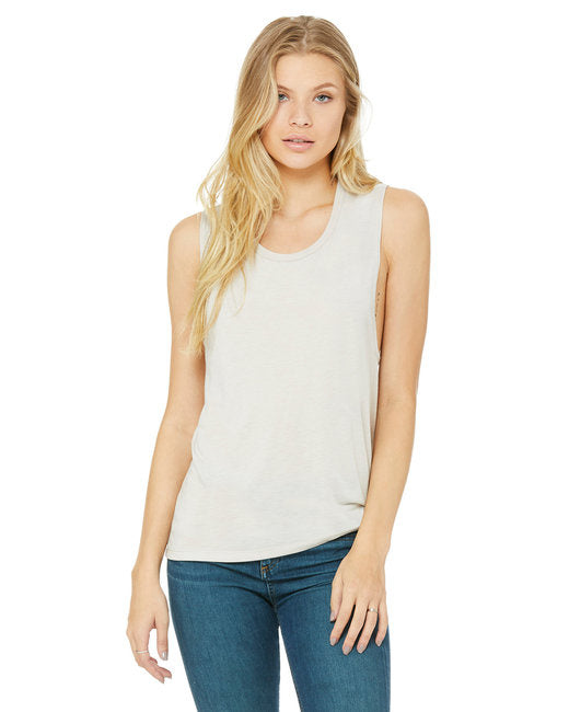 Ladies Flowy Scoop Muscle Tank - WHITE - S(D0102H7KRI2)