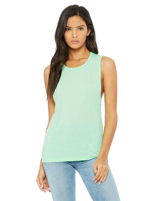 Ladies Flowy Scoop Muscle Tank - WHITE - S(D0102H7KRL2)