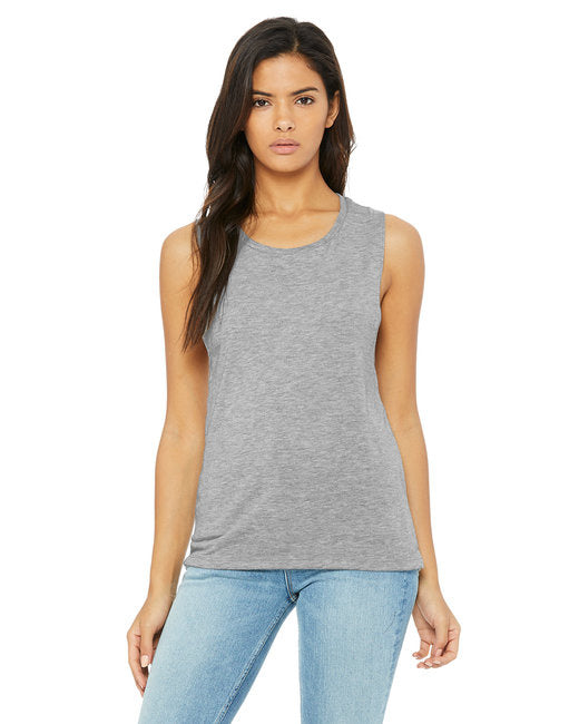 Ladies Flowy Scoop Muscle Tank - WHITE - S(D0102H7KRUT)