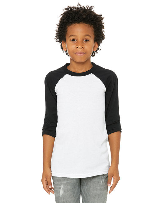 Youth 34-Sleeve Baseball T-Shirt - WHITE BLAcK - M(D0102H7KX8J)
