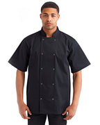 Unisex Studded Front Short-Sleeve chefs Jacket - BLAcK - 2XL(D0102H7MFET)