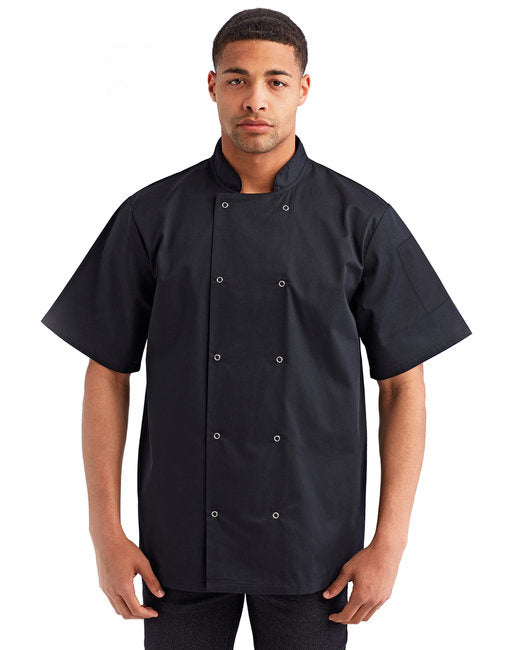 Unisex Studded Front Short-Sleeve chefs Jacket - BLAcK - 2XL(D0102H7MFRP)