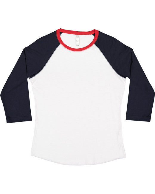 Ladies Baseball T-Shirt - WHITE NAVY RED - L(D0102H7MYVP)
