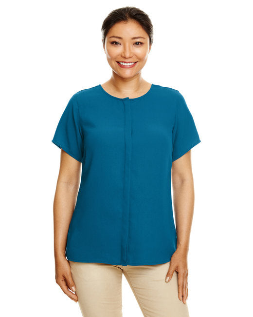 Ladies Perfect FitShort-Sleeve crepe Blouse - BLAcK - XS(D0102H7NI3J)