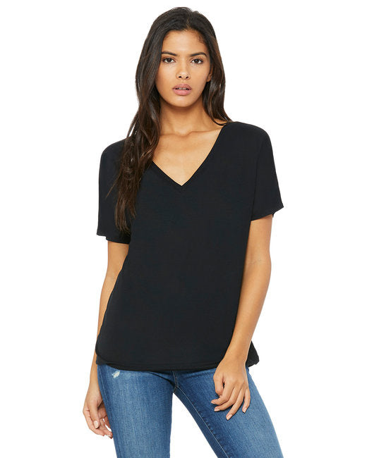 Ladies Slouchy V-Neck T-Shirt - BLAcK - S(D0102H7W19T)