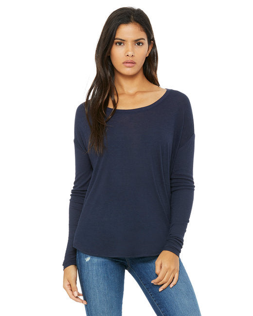 Ladies Flowy Long-Sleeve T-Shirt with 2x1 Sleeves - MIDNIgHT - S(D0102H7W6T8)