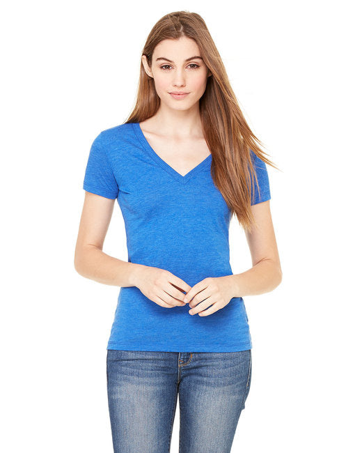 Ladies Triblend Short-Sleeve Deep V-Neck T-Shirt - BLUE TRIBLEND - S(D0102H7WB6P)