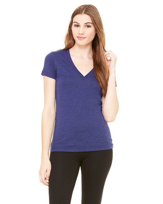 Ladies Triblend Short-Sleeve Deep V-Neck T-Shirt - BLUE TRIBLEND - S(D0102H7WBc6)