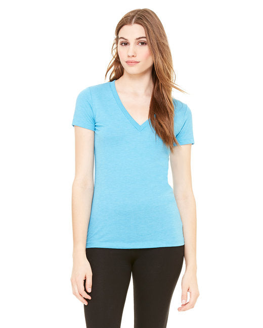 Ladies Triblend Short-Sleeve Deep V-Neck T-Shirt - BLUE TRIBLEND - S(D0102H7WBDJ)