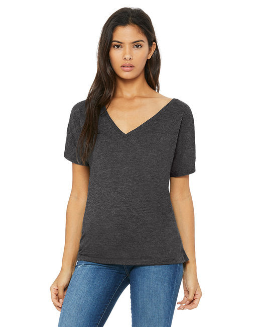 Ladies Slouchy V-Neck T-Shirt - BLAcK - S(D0102H7WBFP)