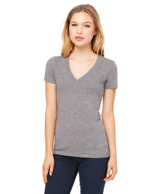 Ladies Triblend Short-Sleeve Deep V-Neck T-Shirt - BLUE TRIBLEND - S(D0102H7WBNJ)